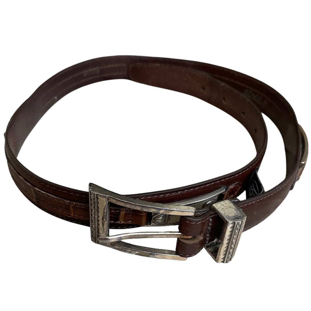 VTG Brighton M20409 Brown Leather Embossed Belt Silver Celestial Buckle Z S-M?